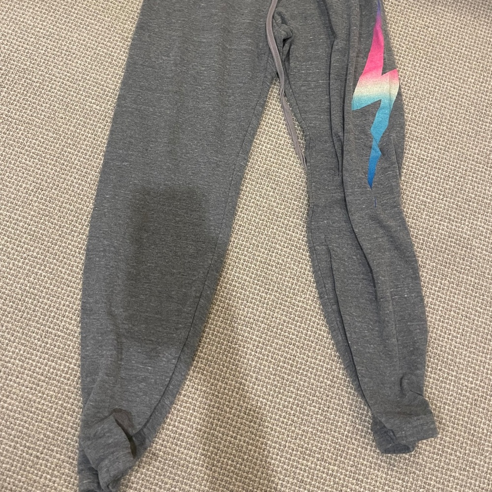 Women's Aviator Nation Bolt Sweatpants Light Grey with MulticolorBolt on thigh
